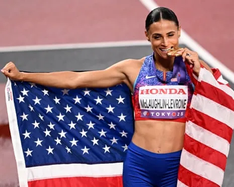 The American sprinter clocks fastest women’s 400m in four decades to win gold medal